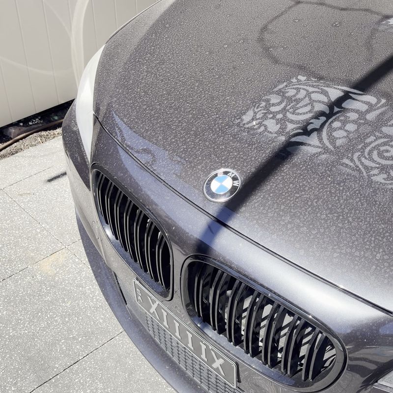 BMW bonnet covered in dust and water spots before the detail