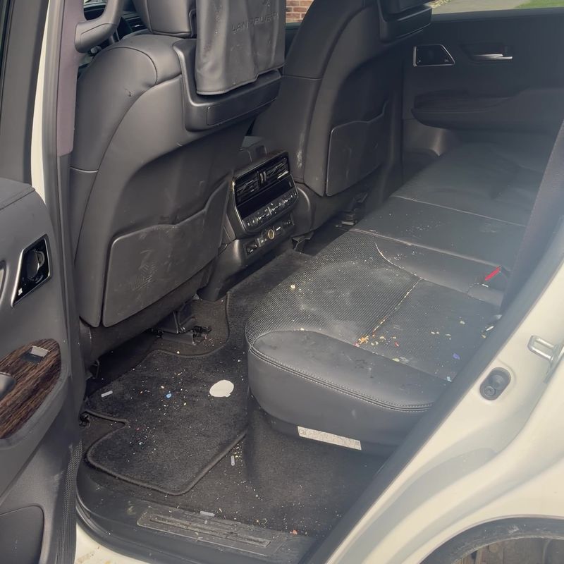 Ranger rear seats and floor covered in dust before the detail