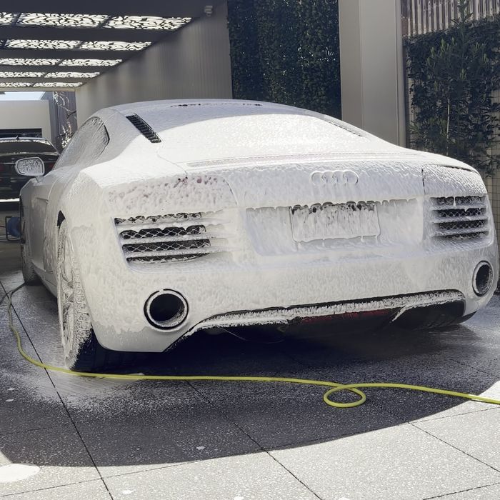 Audi R8 covered in snow foam